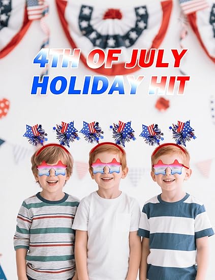 USA 4th of July Headband with Star Sunglasses – Patriotic Red, White & Blue Holiday Accessory for Independence Day Parties & Favors