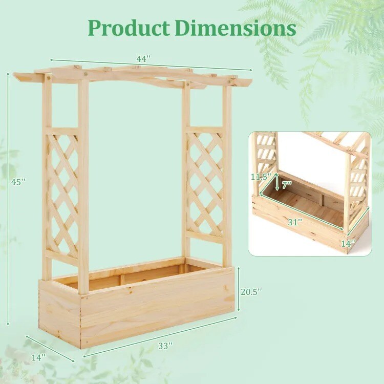 Wooden Raised Garden Bed Planter Box with Trellis and Hanging Roof