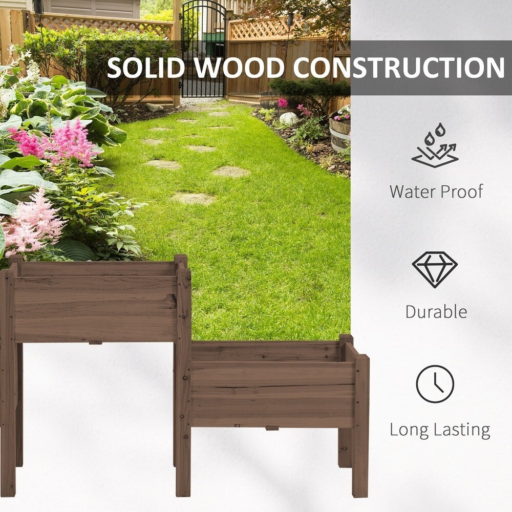 Wooden Box Raised Garden Bed with 3 Elevated Planters