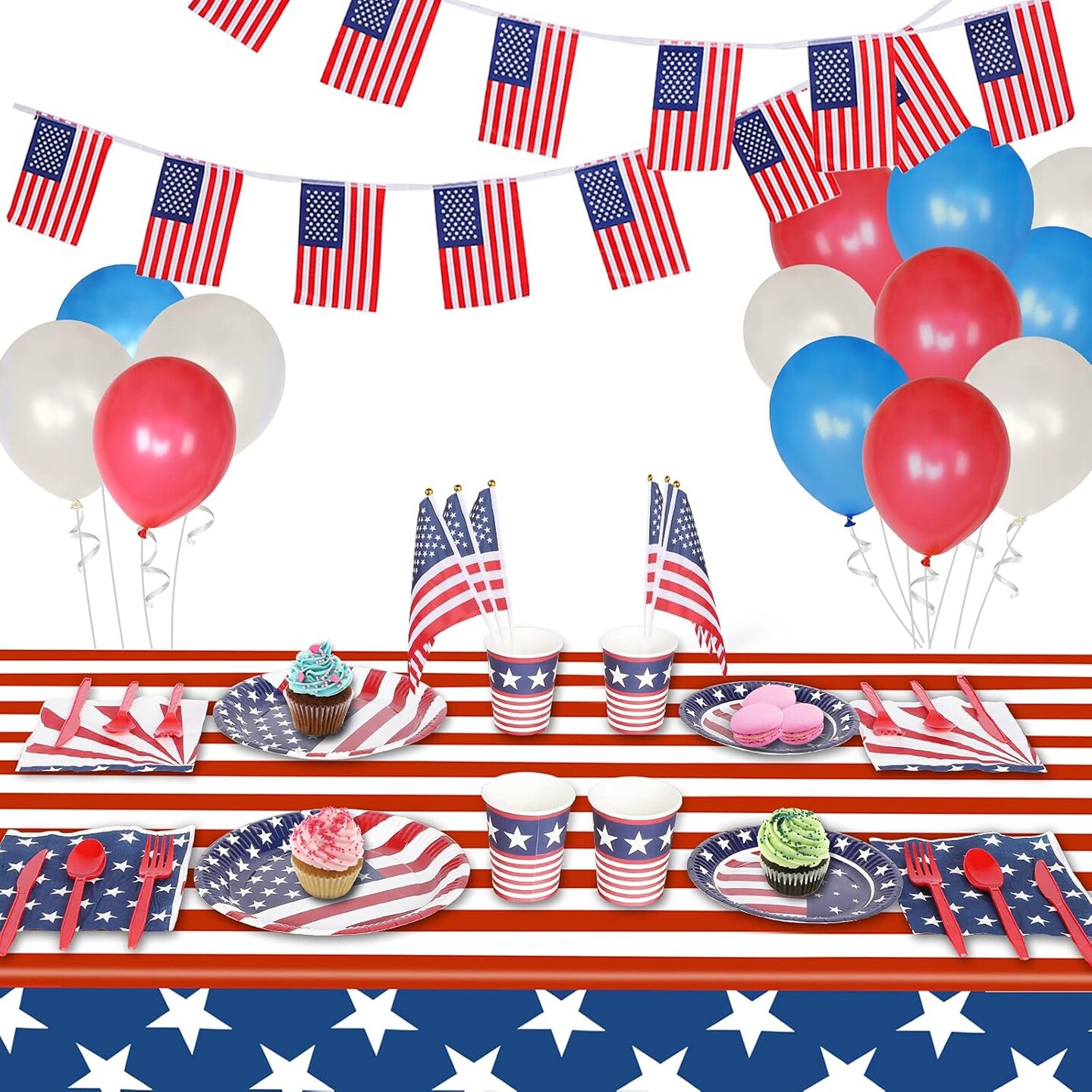 4th of July Decorations, 3 Pack Fourth of July Tablecloth American Flag Plastic Table Cloth,