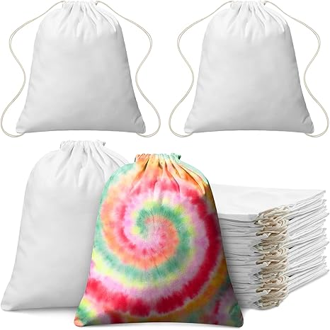 24 Pcs Tie Dye Bags Cotton Drawstring Bags Sublimation Blank Backpack Drawstring Tote Items to Tie Dye