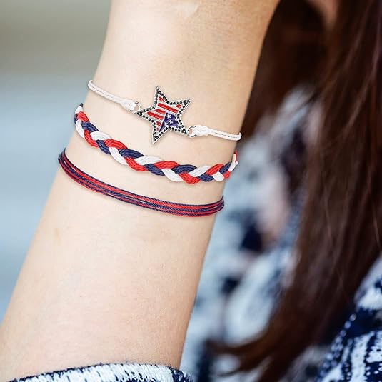 4 Sets 4th of July Bracelets Independence Day Favors Red White Blue Bracelets Bit Charm Handmade String Bangle Patriotic Jewelry Supplies Gifts for Christmas Gift