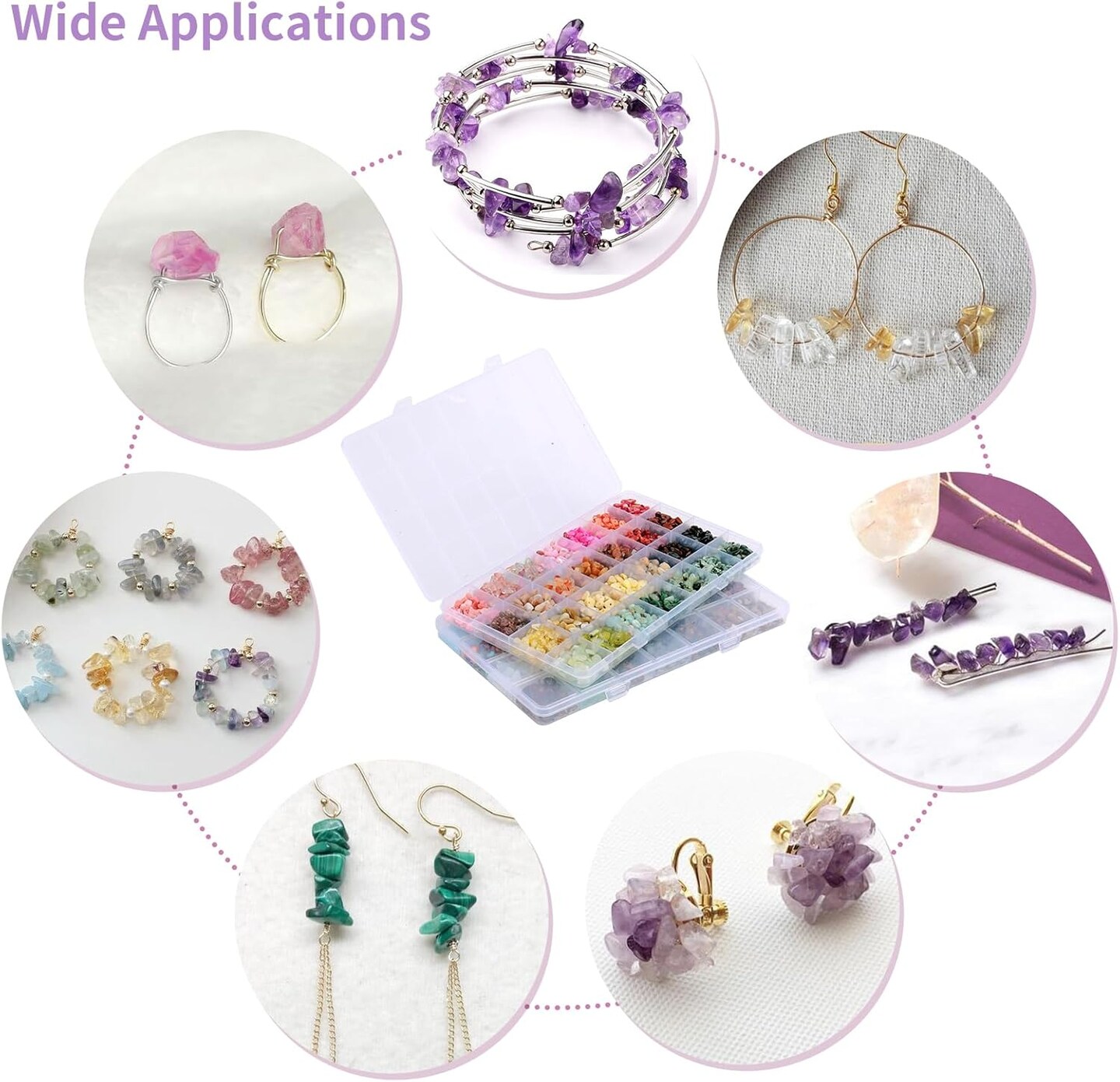 1800pcs 56 Colors Crystal Beads, Ring Making Kit, Gemstone Chip Beads Irregular Natural Stone with Jewelry Making Supplies for DIY Craft Bracelet Necklace Earrings