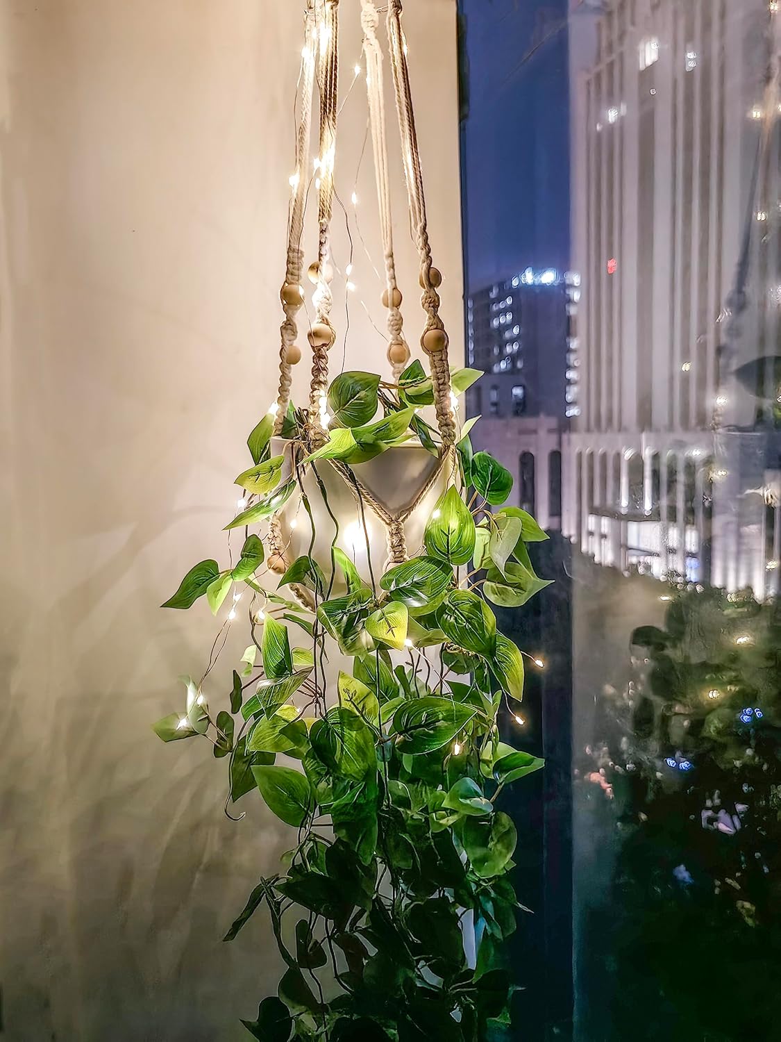 Macrame Plant Hanger with Fake Vines Faux Hanging Planter for Wall Ceiling Bedroom Bathroom Kitchen Office Boho Decor Indoor