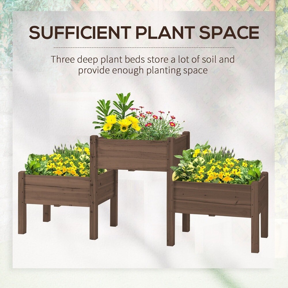 Wooden Box Raised Garden Bed with 3 Elevated Planters