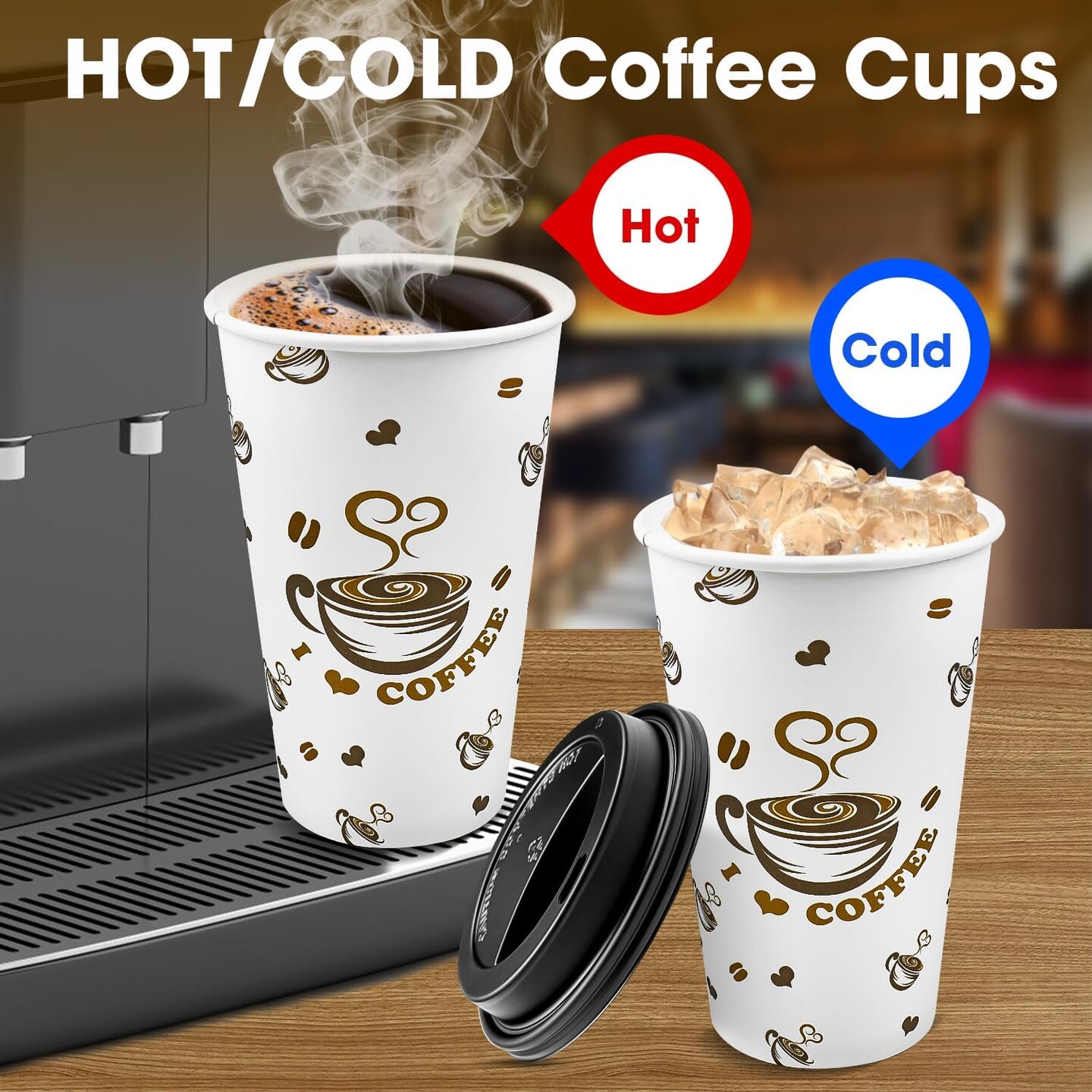 100 Pack Disposable Paper Coffee Cups with Lids 16 oz, To Go Hot Cups for Hot CoCoa, Chocolate and Drinks