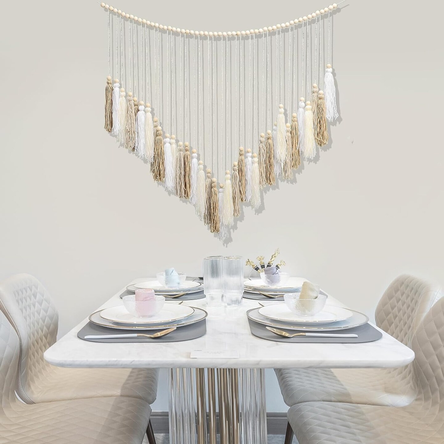 Macramé Wall Hanging – Cream & Beige Boho Tassel Wall Décor, Large Handmade Bohemian Art for Bedroom, Living Room, Dorm, Girls’ Room, or Nursery, 41" W x 32" H