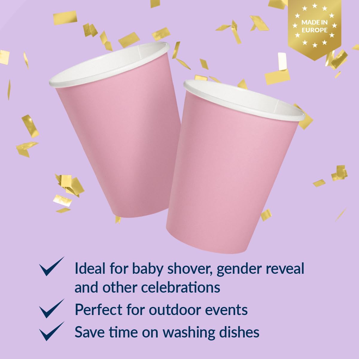 Baby Pink Disposable Paper Cups (8,5 oz, 50-Pack), Hot & Cold Paper Coffee Cups, Drinking Cups for Baby Shower, Gender Reveal Party, Baptism, Garden Party, Picnic