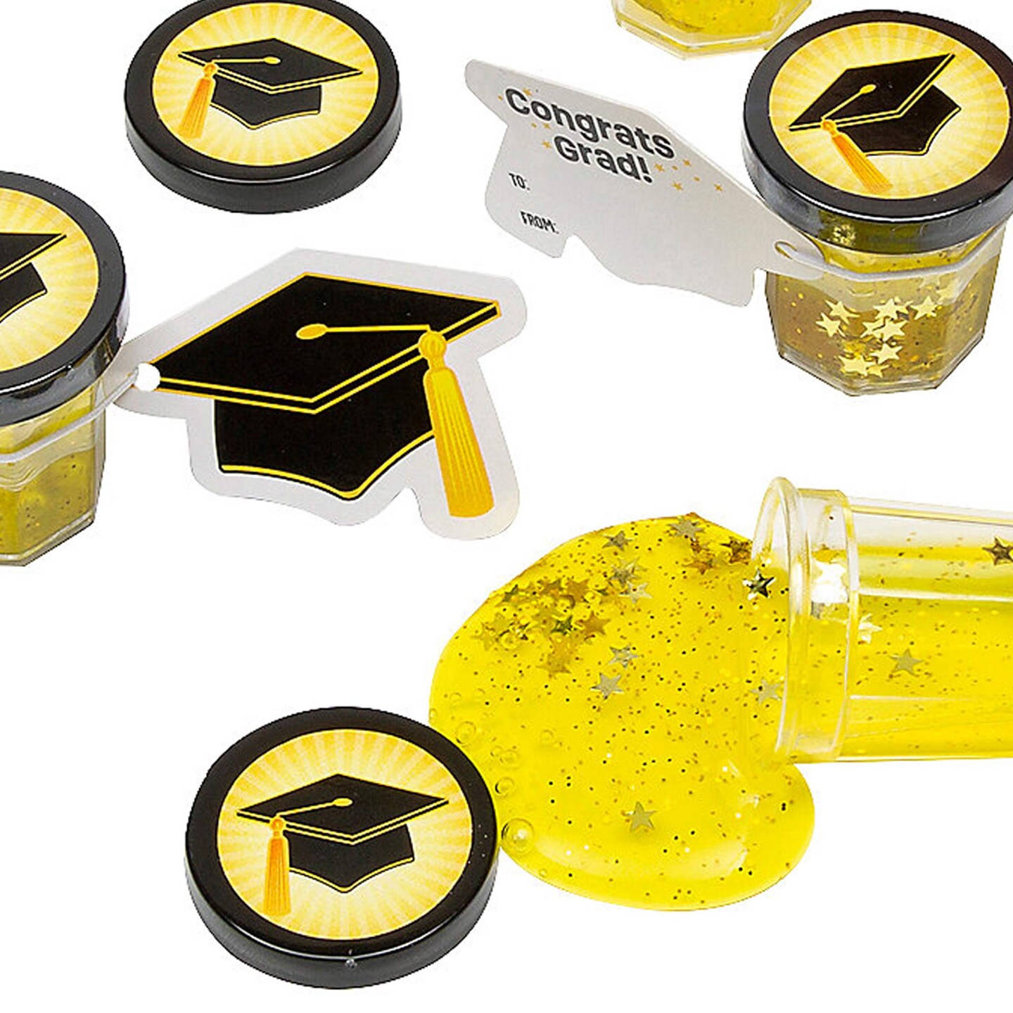 Bulk 48 Pieces Mini Gold Star Glitter Putty with Graduation Cap Card
