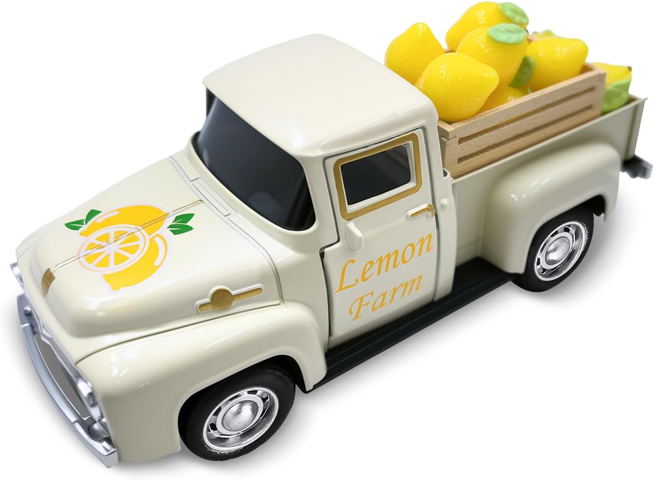Lemon Decor Vintage Truck Decor with Mini Faux Lemons and Wooden Crate Summer Tabletop Decor Lemon Decorations for Home Desk Shelf Farmhouse Kitchen Centerpieces for Tables- Cream