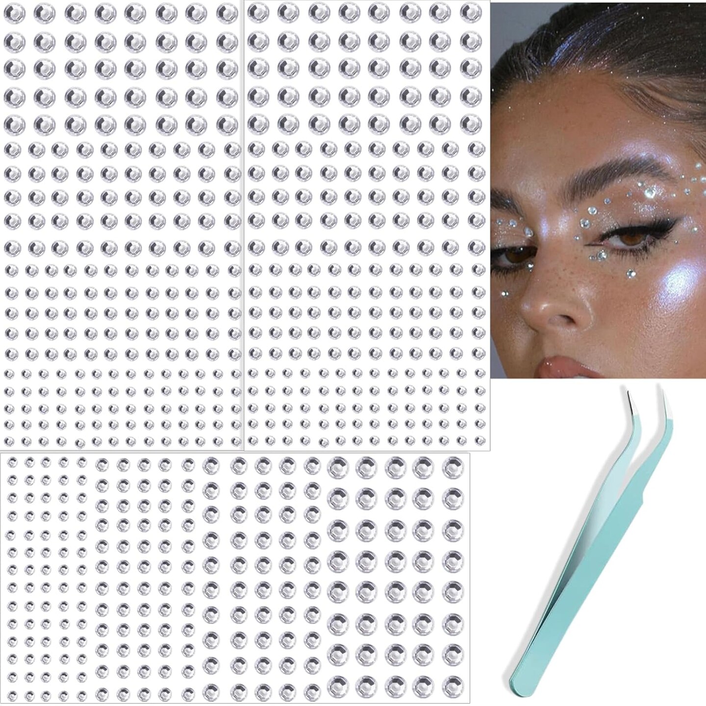 660Pcs Face Gems Hair Gems, Self-Adhesive Face Jewels Eye Jewels Rhinestones 3/4/5/6 mm DIY Face Gems Stick on, Halloween Makeup Gems Rave Accessories for Face Eyes Makeup Body, Crafts