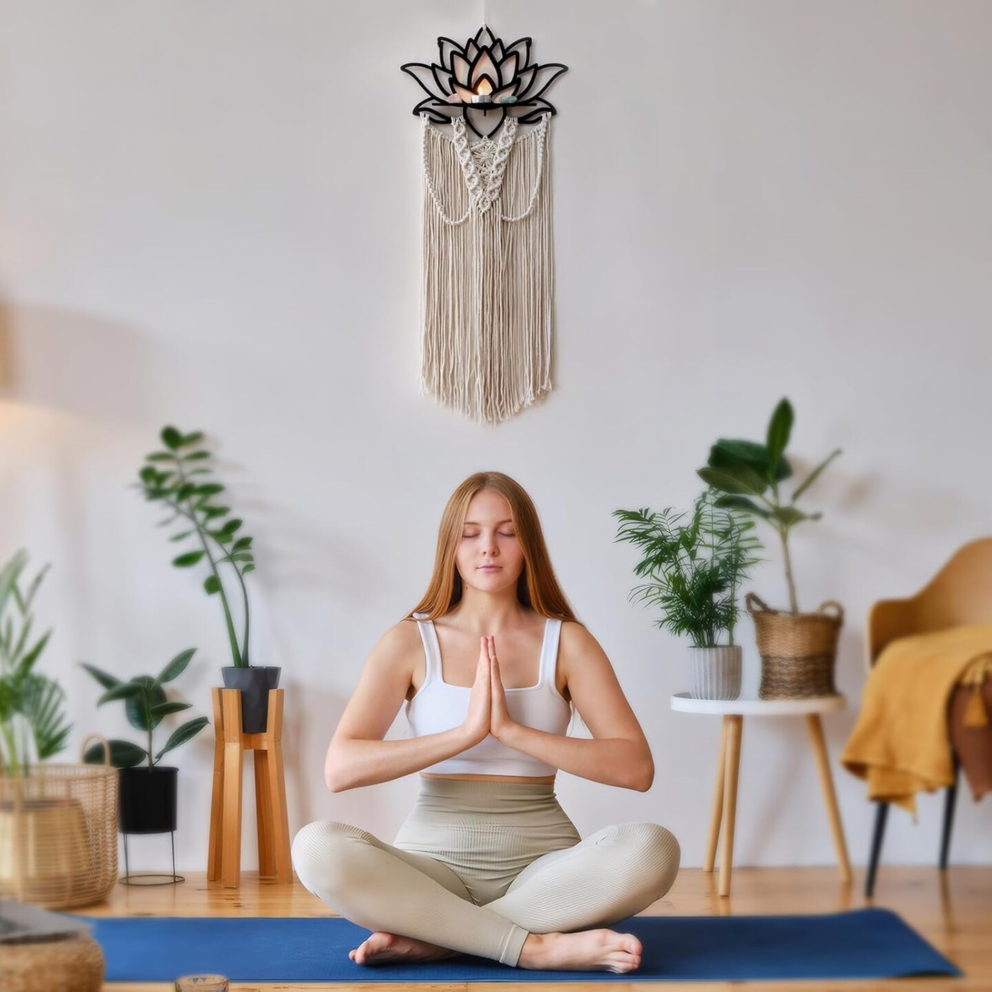 Macramé Hat Rack for Wall – 31" x 53" Boho Hat Organizer with 15 Clips, Hanging Holder for Women’s Wide-Brimmed Hats, Fedora Storage and Decorative Display