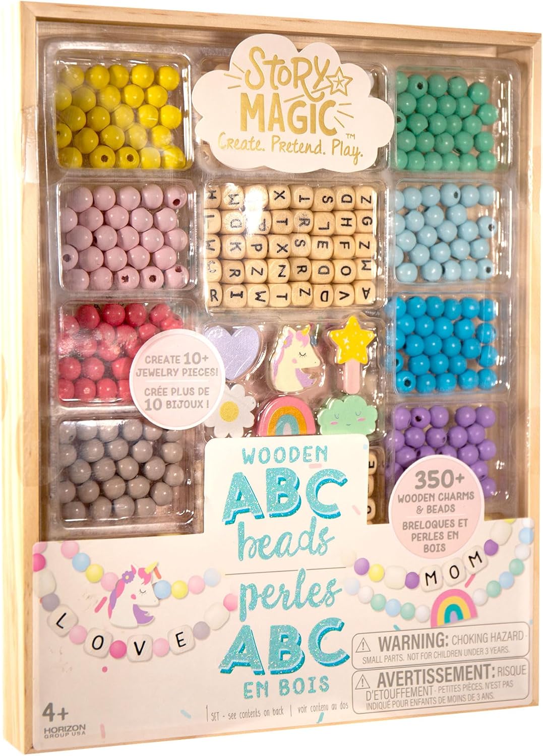 Wooden ABC Beads, Premium Wood Jewelry Making Kit, Makes 10+ Pieces of Jewelry, Over 350 Wooden Beads &#x26; Charms