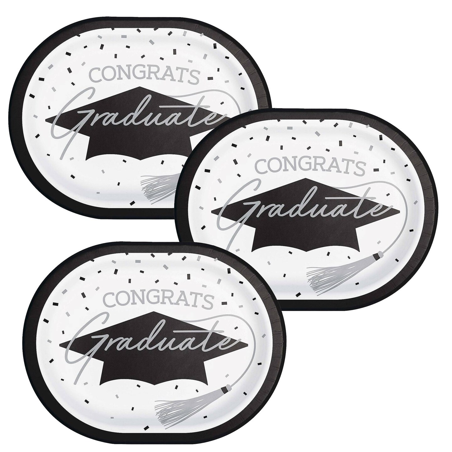 Creative Converting School Spirit White Graduation Oval Paper Platters 24ct