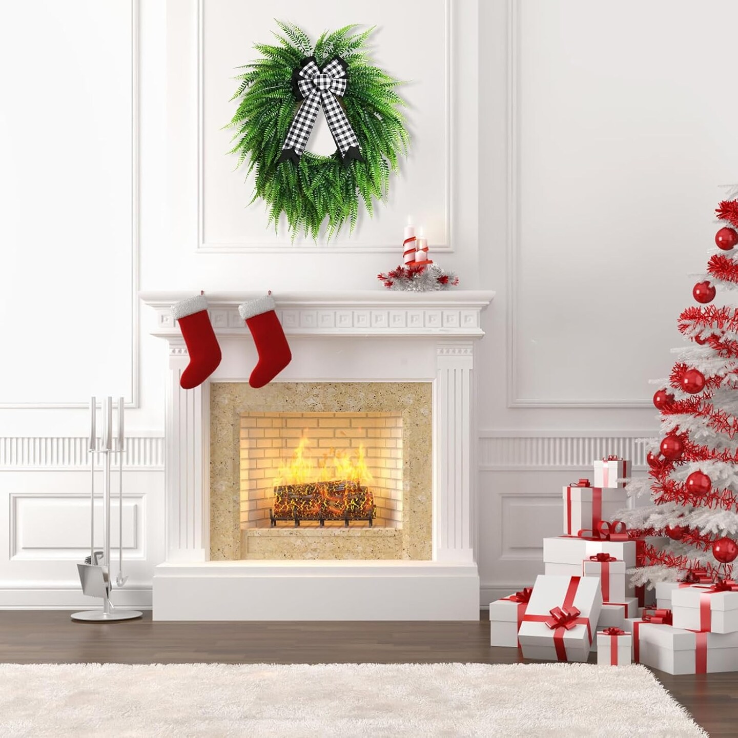 Wreaths for Front Door,24&#x22; Spring Summer Greenery Boston Fern Leaf for Outdoor Wreath Home Farmhouse Wall Window Decor