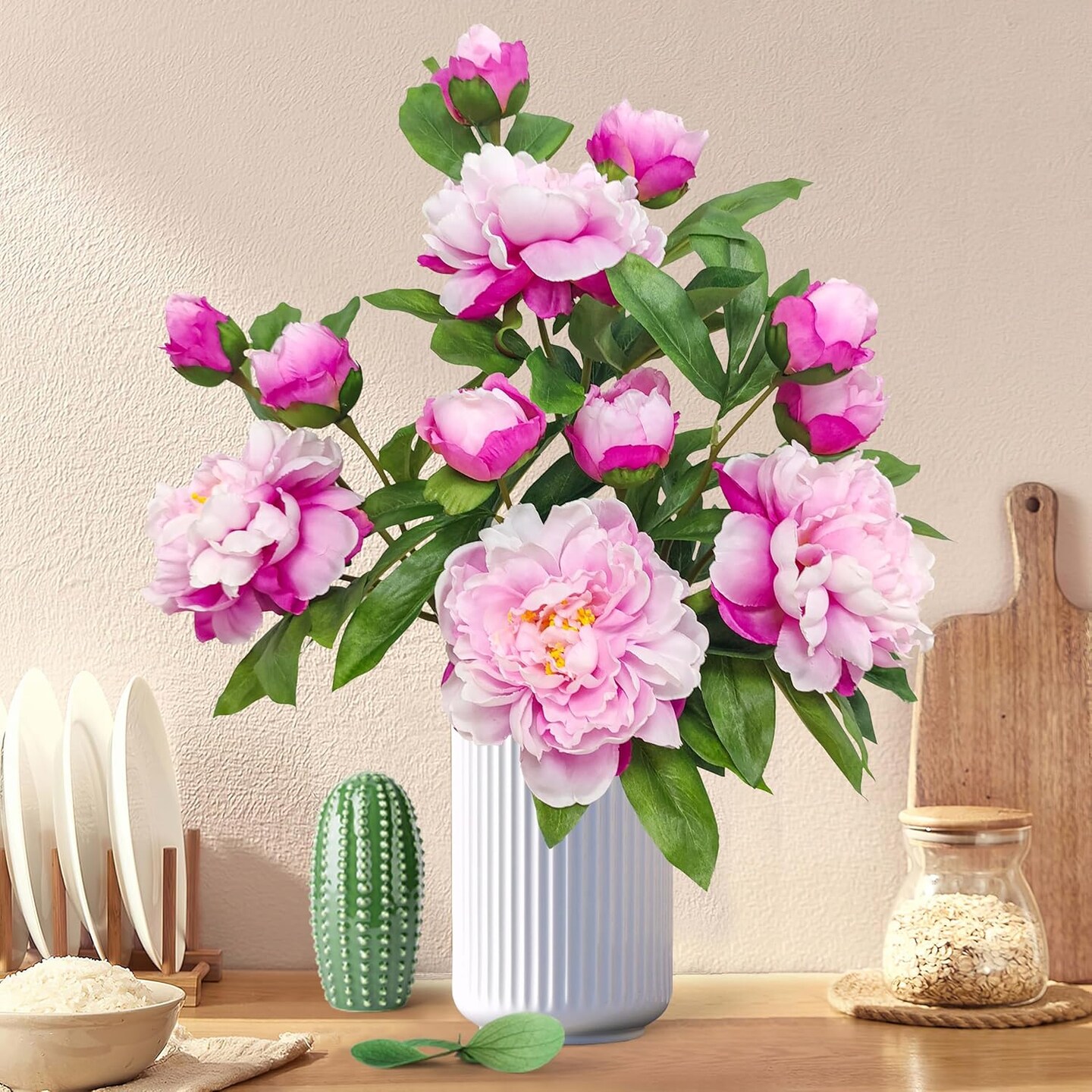 Peony Artificial Flowers,4 Pcs Fake Faux Peony Flowers Look Real,Silk Peonies with Stems for Home Decor,Purple Pink Peonies Artificial Flowers for Floral Arrangements (4, Purple Pink)