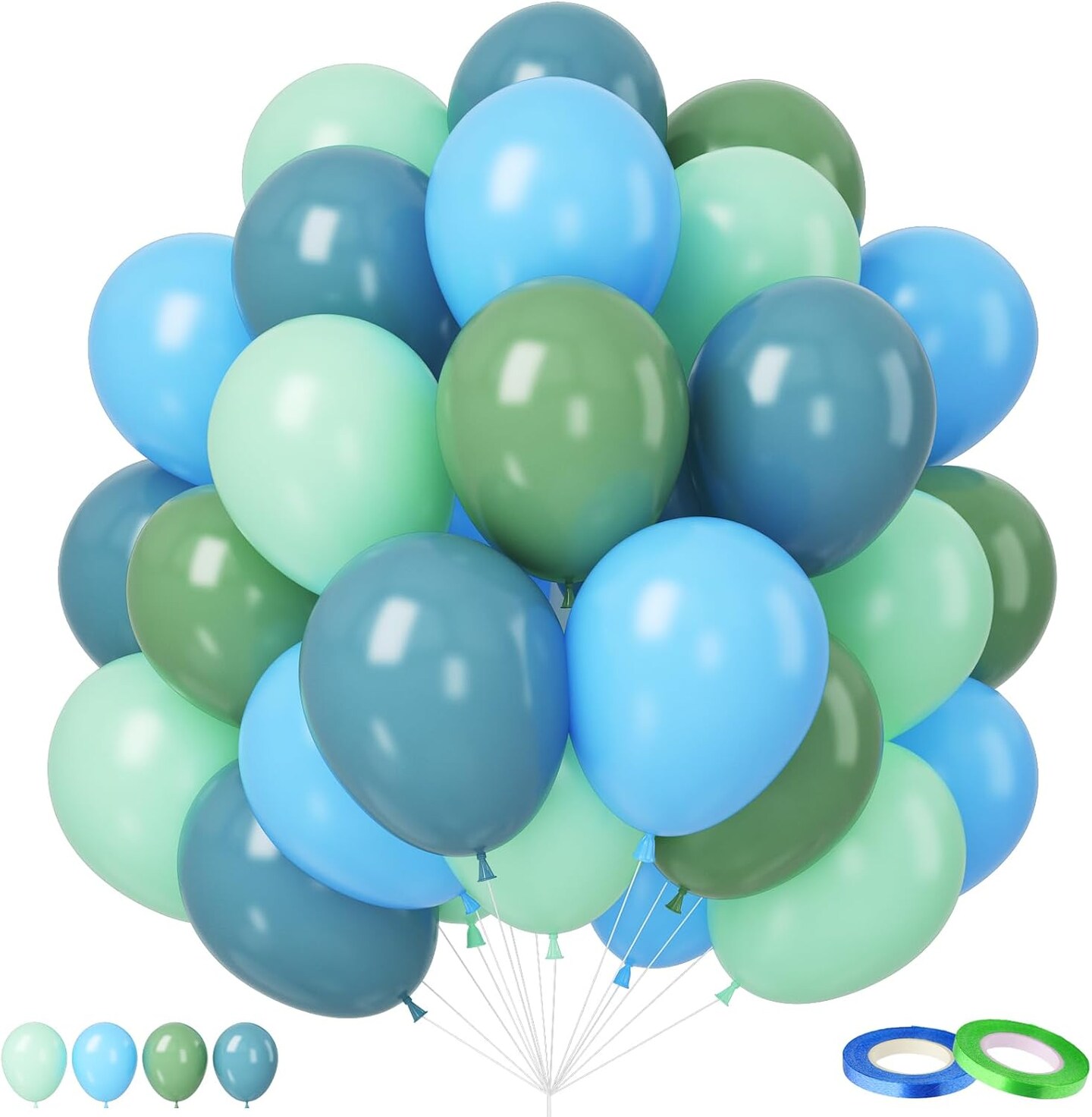 Blue & Green Balloon Arch Kit – Slate Blue, Baby Blue & Light Green Balloons for Baby Shower, Boy’s Birthday, and Pastel Seaside Party Decorations