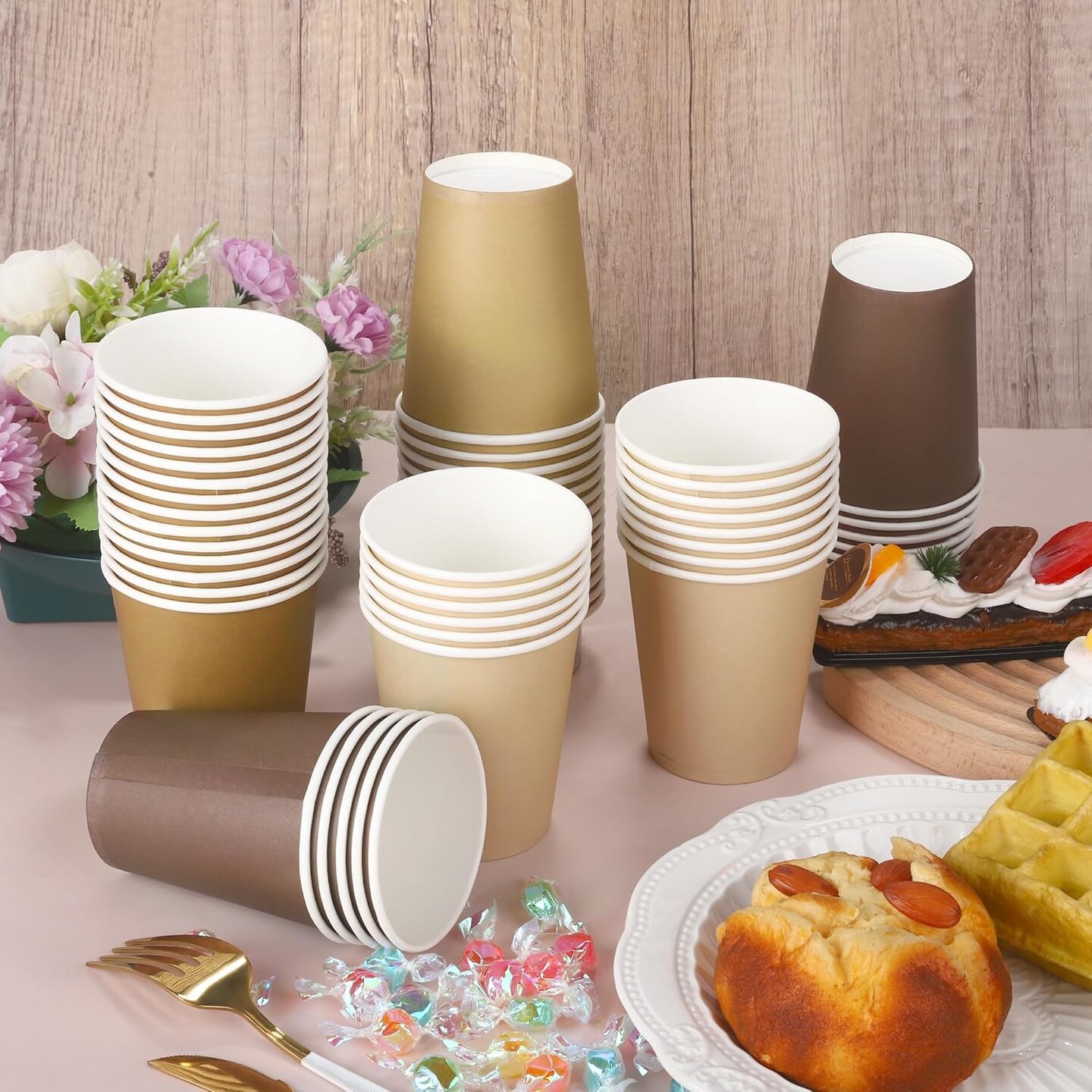 60-Pack 9 oz Brown Paper Cups with Gradient Design – Disposable Coffee, Beverage, and Party Cups for DIY Projects, Events, and Holiday Celebrations