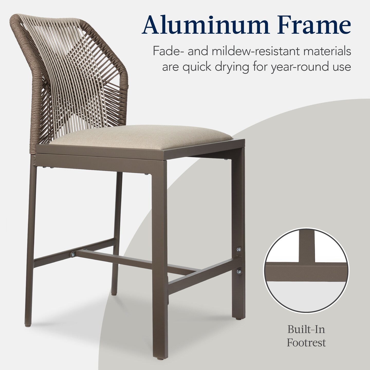 Best Choice Products Set of 2 Indoor Outdoor Counter Height Barstools w/ All-Weather Rope &#x26; Aluminum