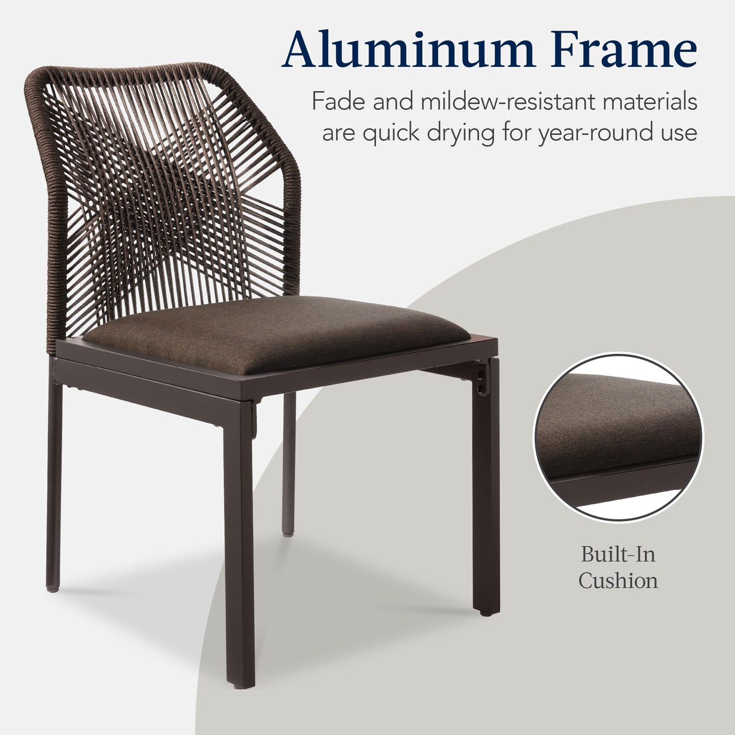 Best Choice Products Set of 2 Indoor/Outdoor Aluminum Woven Side Dining Chairs w/ All-Weather Rope