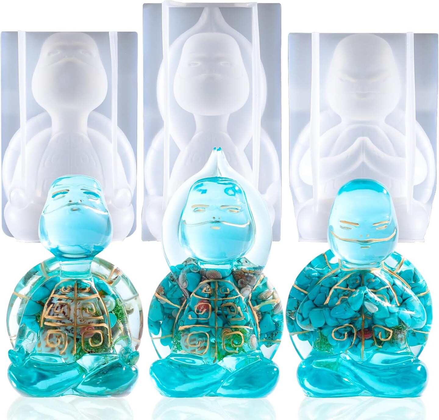 LET'S RESIN 3 pcs Sea Turtle Meditation Resin Molds, Flexiable & Easy Clean Epoxy Resin Molds, Cute Zen Yoga Statues Decor for Resin Casting, Soap, Candle, Flowers Preservation, Beach Decor