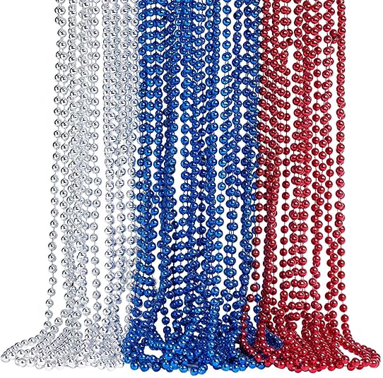 24 PCS Mardi Gras Beads Necklace, Pride LGBTQ Rainbow Patriotic Red Blue Silver Bead Necklaces