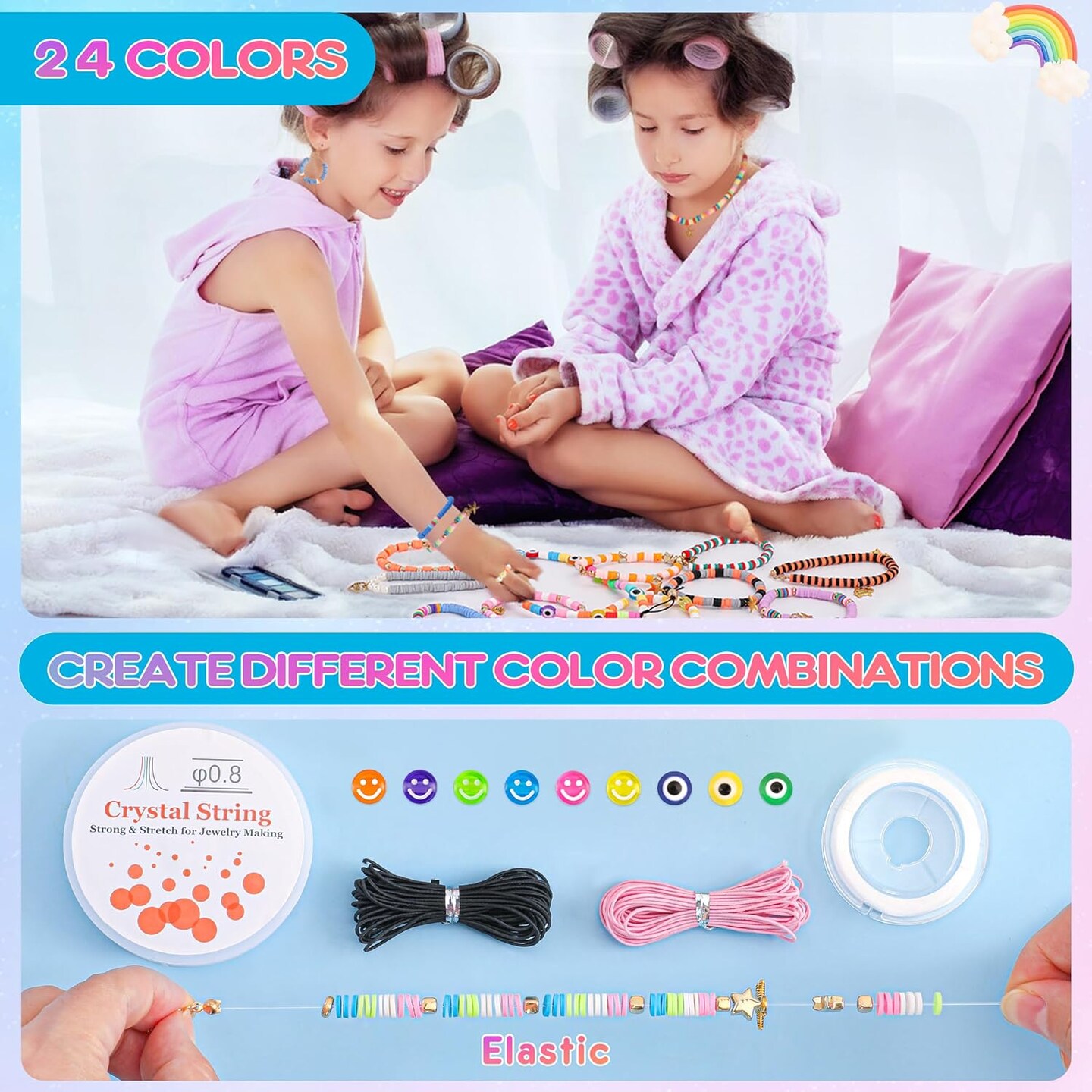 5800 PCS Clay Beads Bracelet Making Kit, 24 Colors Flat Preppy for Friendship Jewelry Making, Polymer Heishi with Charms DIY Arts and Crafts Birthday Gifts Toys Teen Girls Age 6+