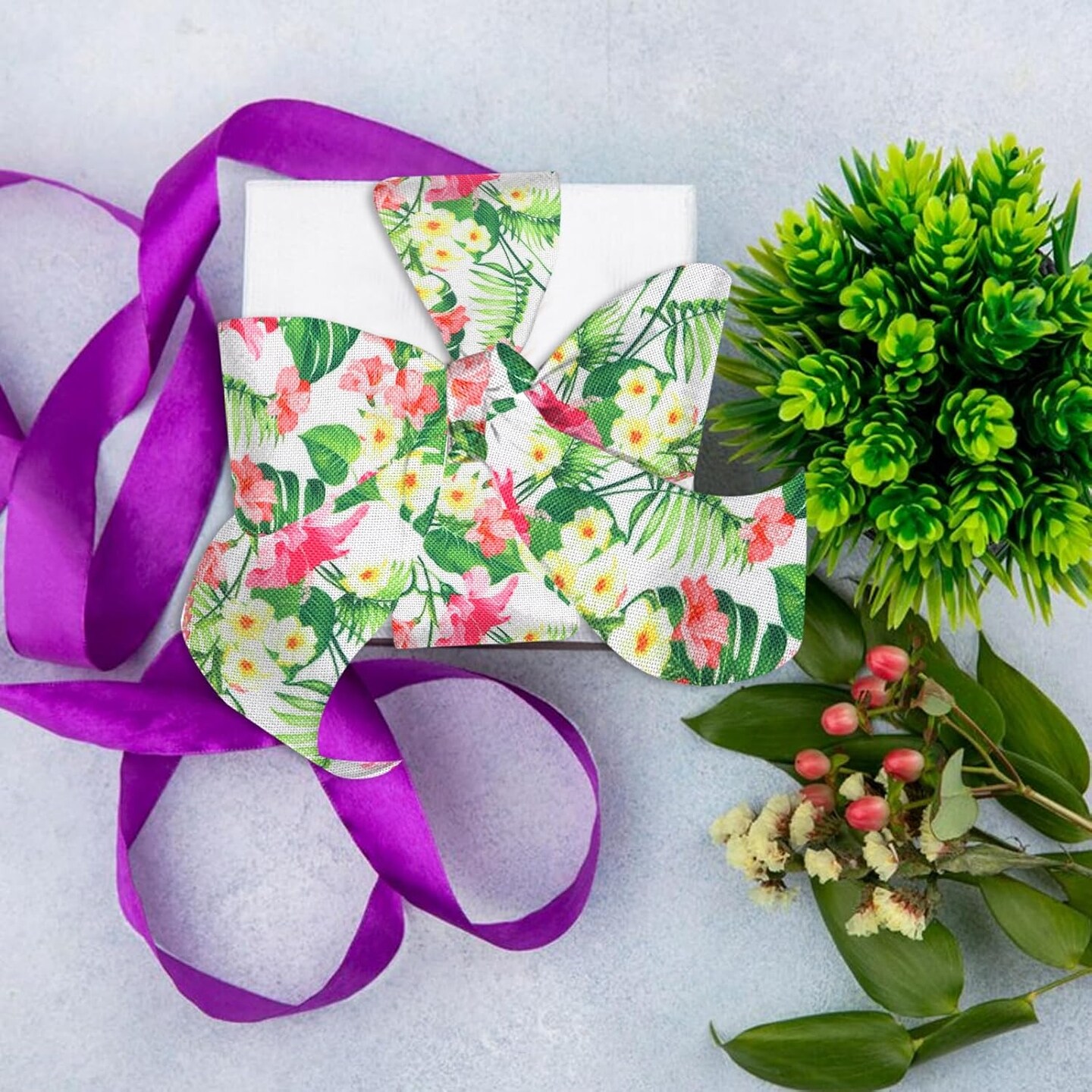 2 Rolls Spring Craft Ribbons, 2.5"10 Yards Wired Edge Yellow Pink Burlap Ribbons with Flowers & Leaves for Wreath Bows