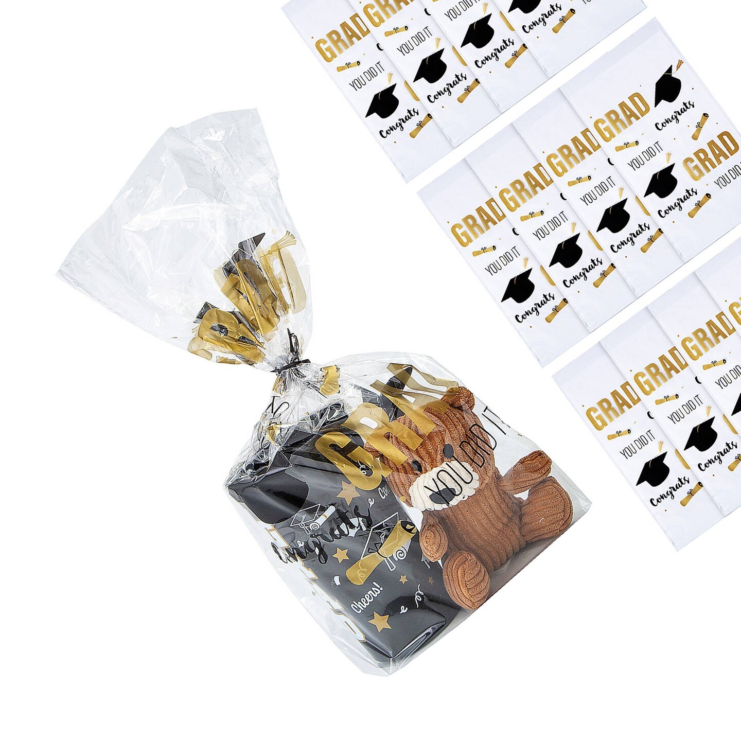 Congrats Grad Cellophane Favor Bags with Twist Ties 12 Count 10" x 18"