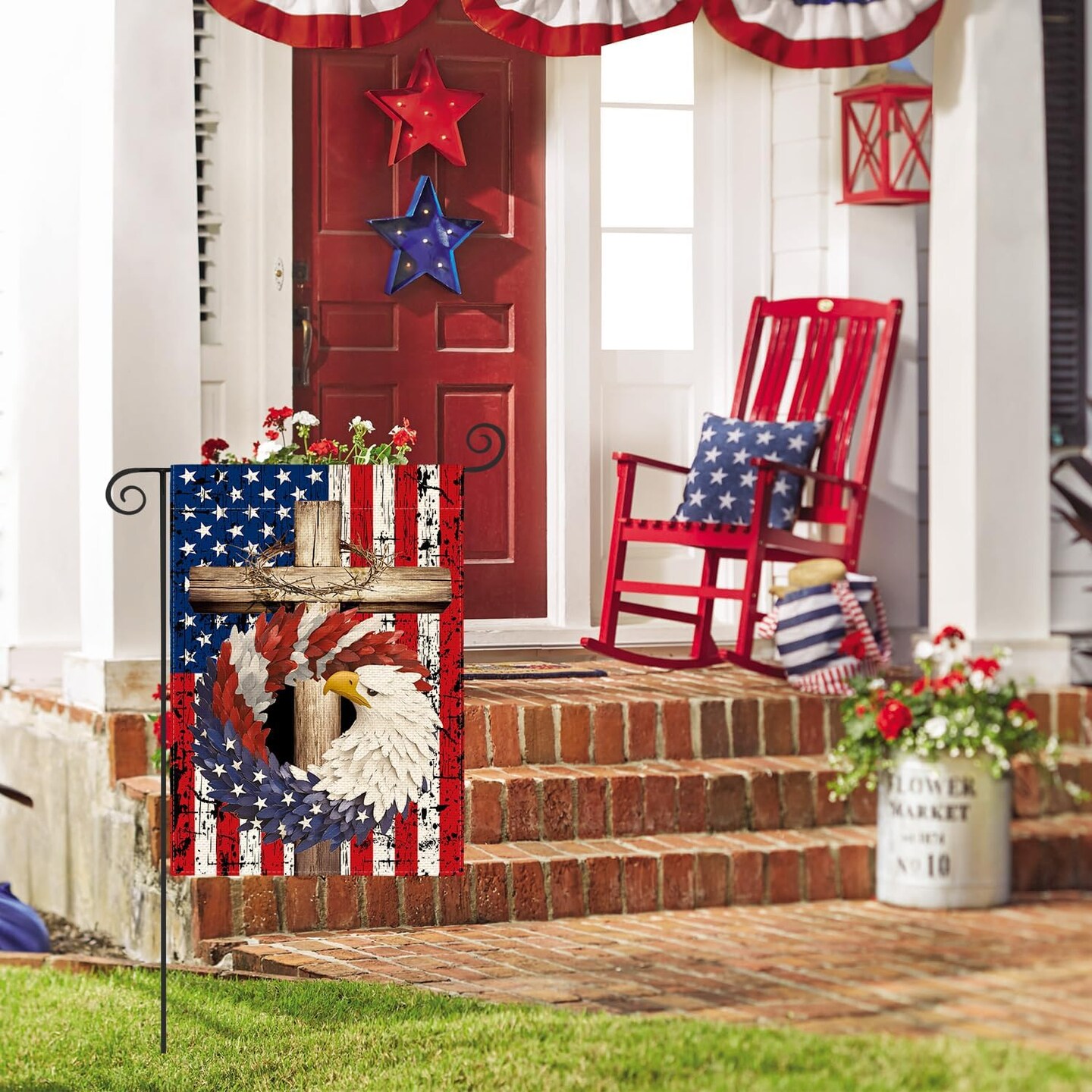 Patriotic Stars and Stripes Eagle Wreath Garden Flag 12x18 Inch Double Sided Outside, USA 4th of July Memorial Day Independence Day Watercolor Yard Outdoor Decoration