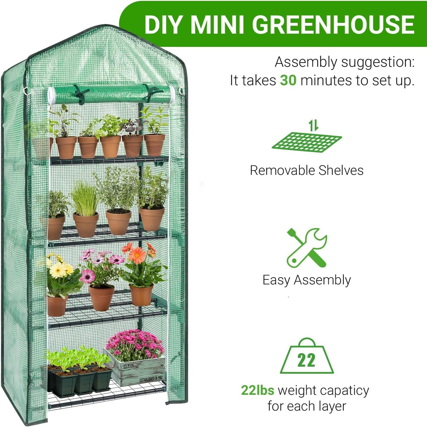 Black Iron Pipe Pointed Mini Flower Stand Greenhouse with 4-Layer Grid