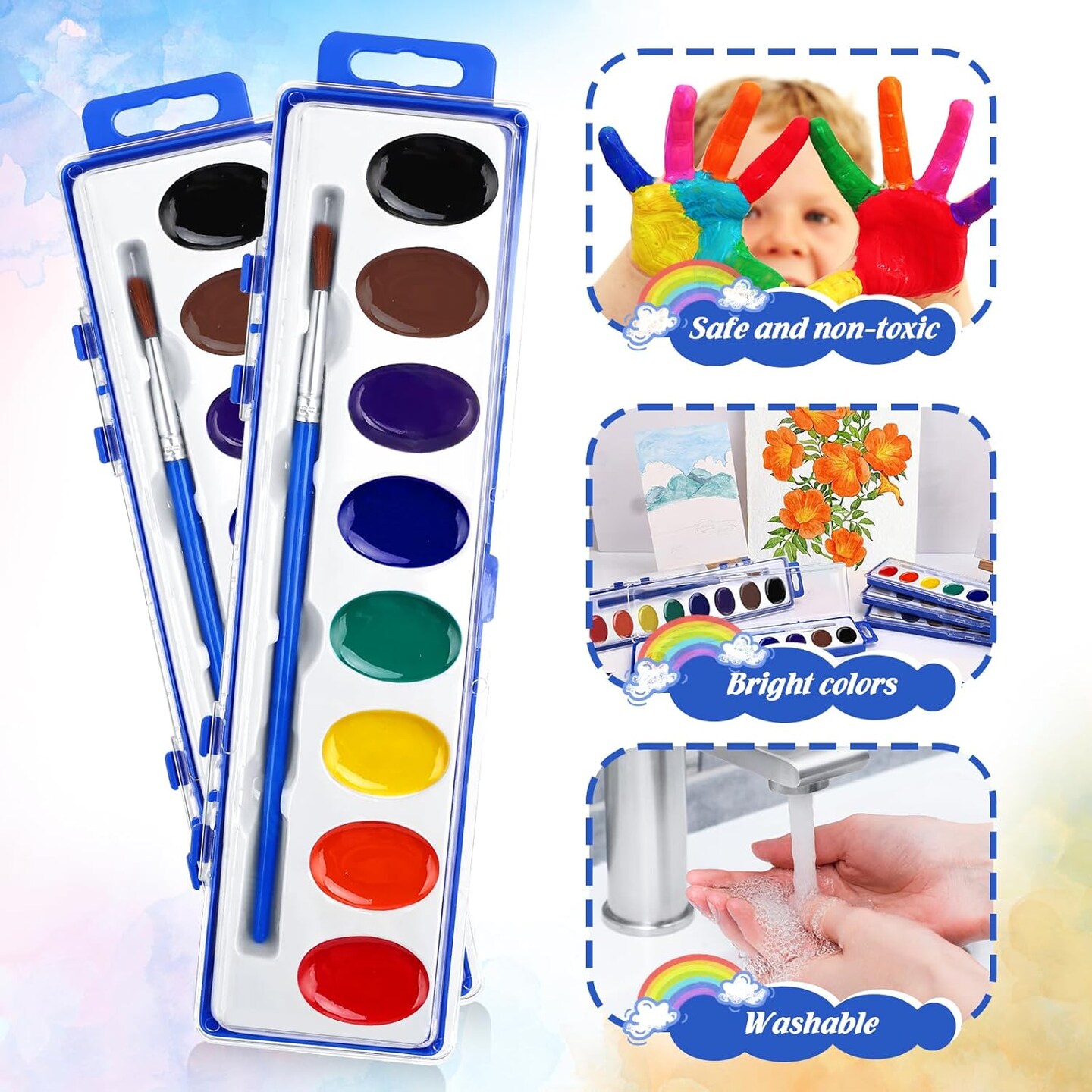 Watercolor Paint Set Bulk,5 Pack,8 Colors Watercolors Paint with Paintbrush.Washable Watercolor Paint Set Kids for Parties,Birthday Party Favor,valentines for kids classroom.