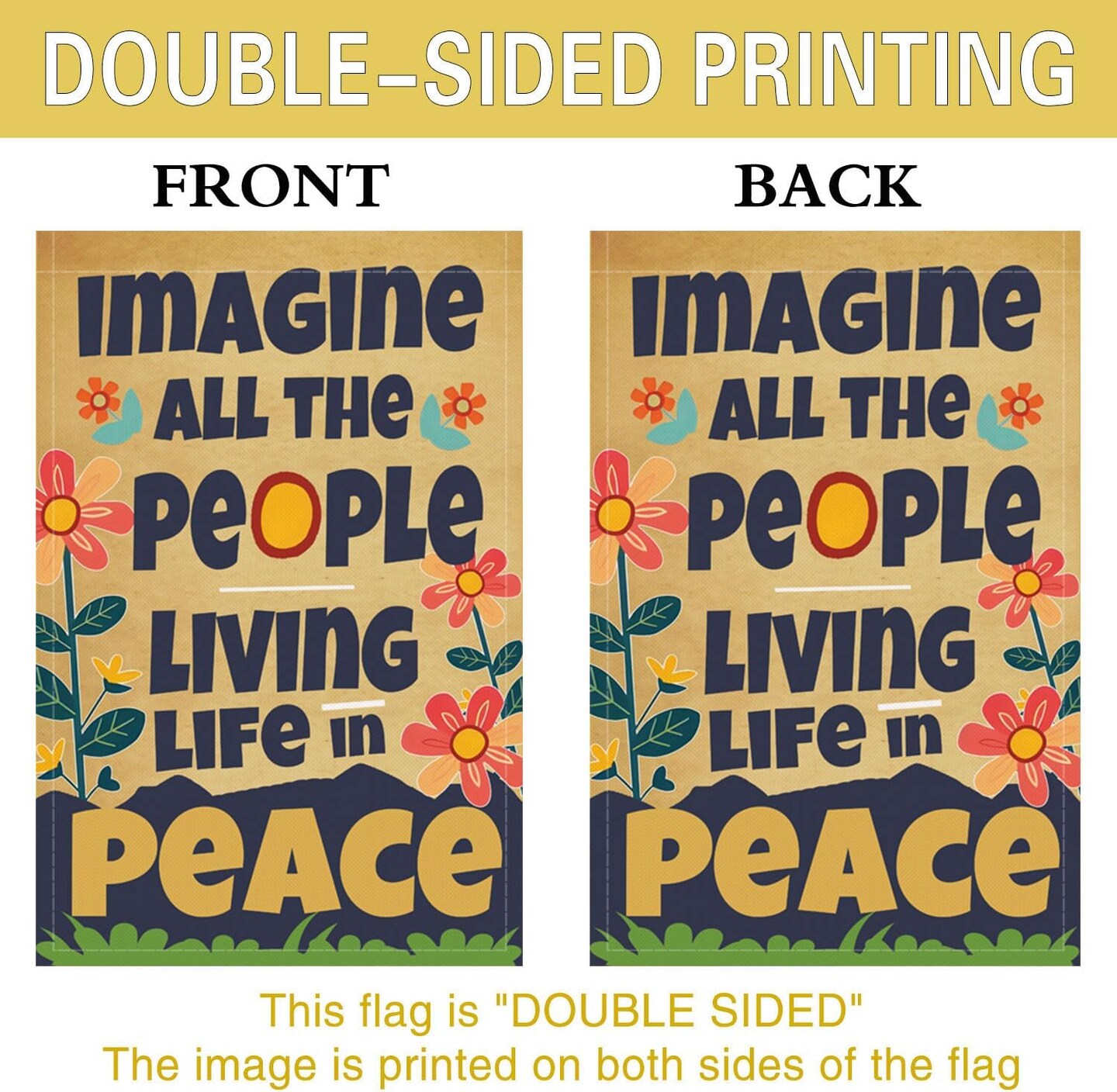 Garden Flag Imagine All the People Living Life in Peace Spring Summer Autumn Flag Double Sided Polyester Vertical Colorful Garden Yard Flags Outside Decor