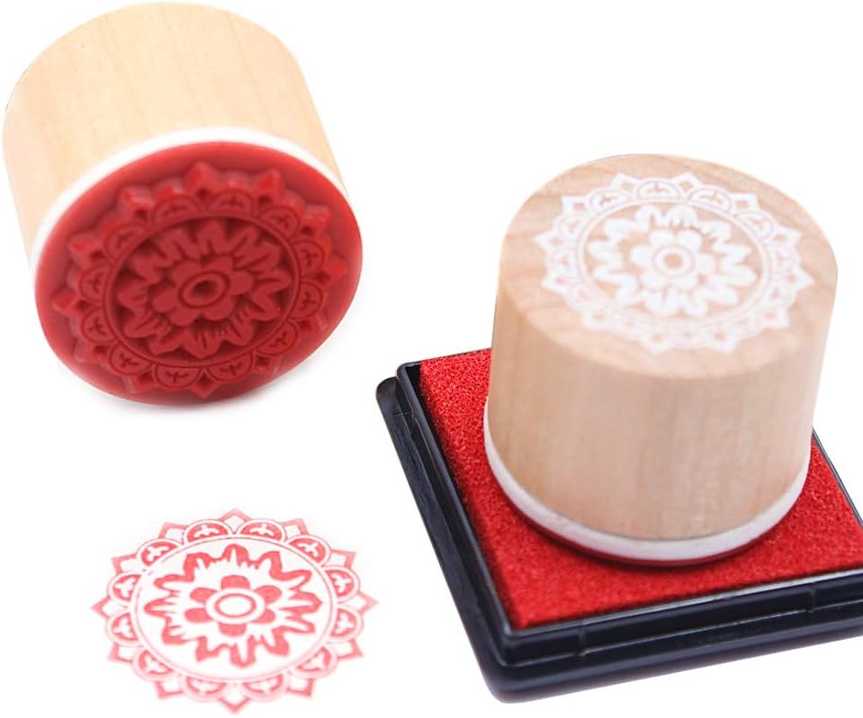 12 Pcs Wooden Stamps Floral Pattern Rubber Stamp Circles and Squares Decorative Rubber Wooden Stamps
