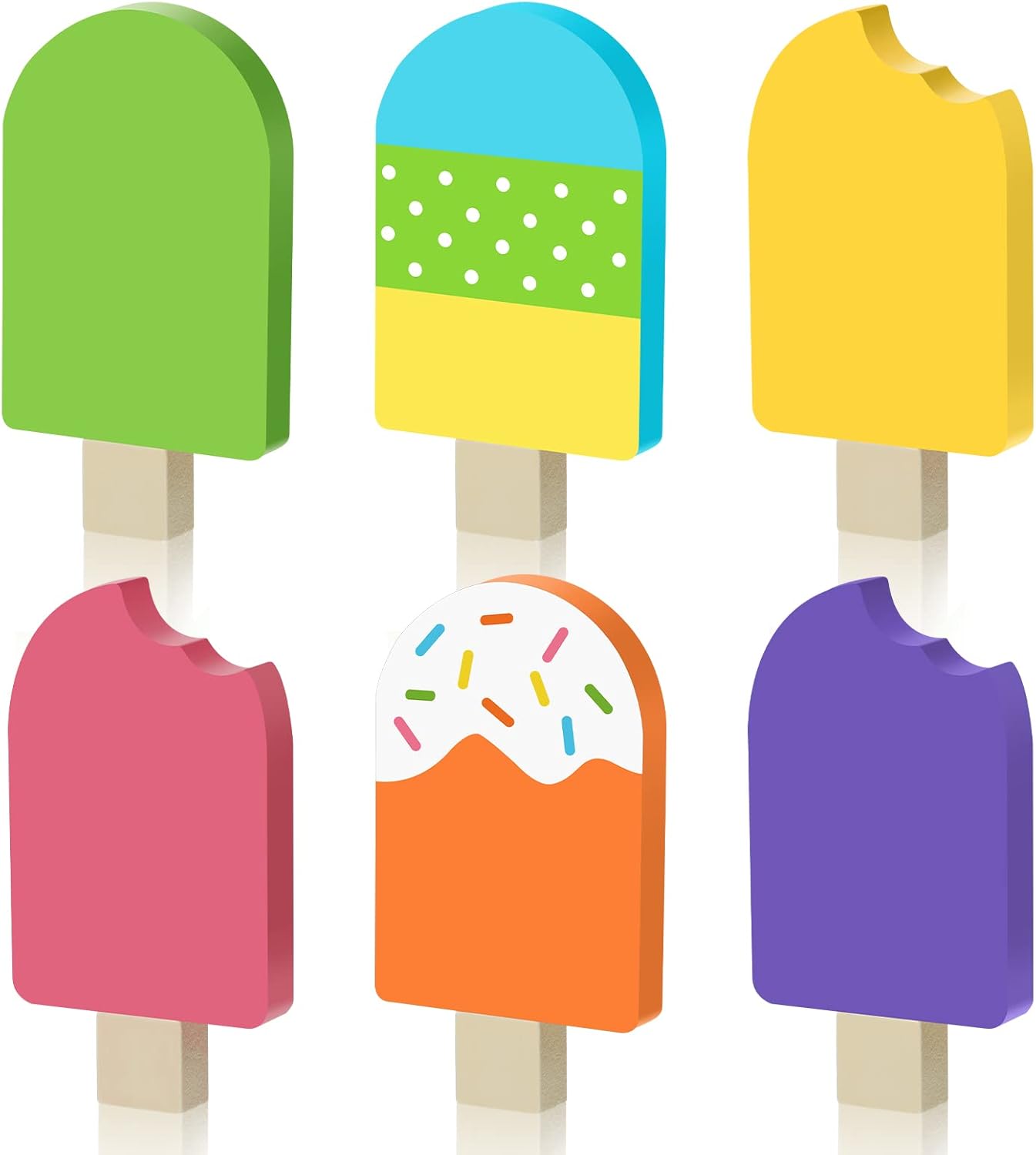 6 Pcs Hello Summer Tiered Tray Decor Wooden Sunglasses Table Centerpieces Set Wooden Tabletop Decoration Rustic Table Sign for Farmhouse Home Shelf Office(Colorful Ice Cream)