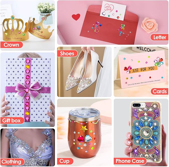 900 Pcs Jewels for Bedazzling with 3 Pack B7000 Jewelry Glue &#x2013; Flat Back Craft Gems and Rhinestones for Clothing, Sequins, Fabric Decoration