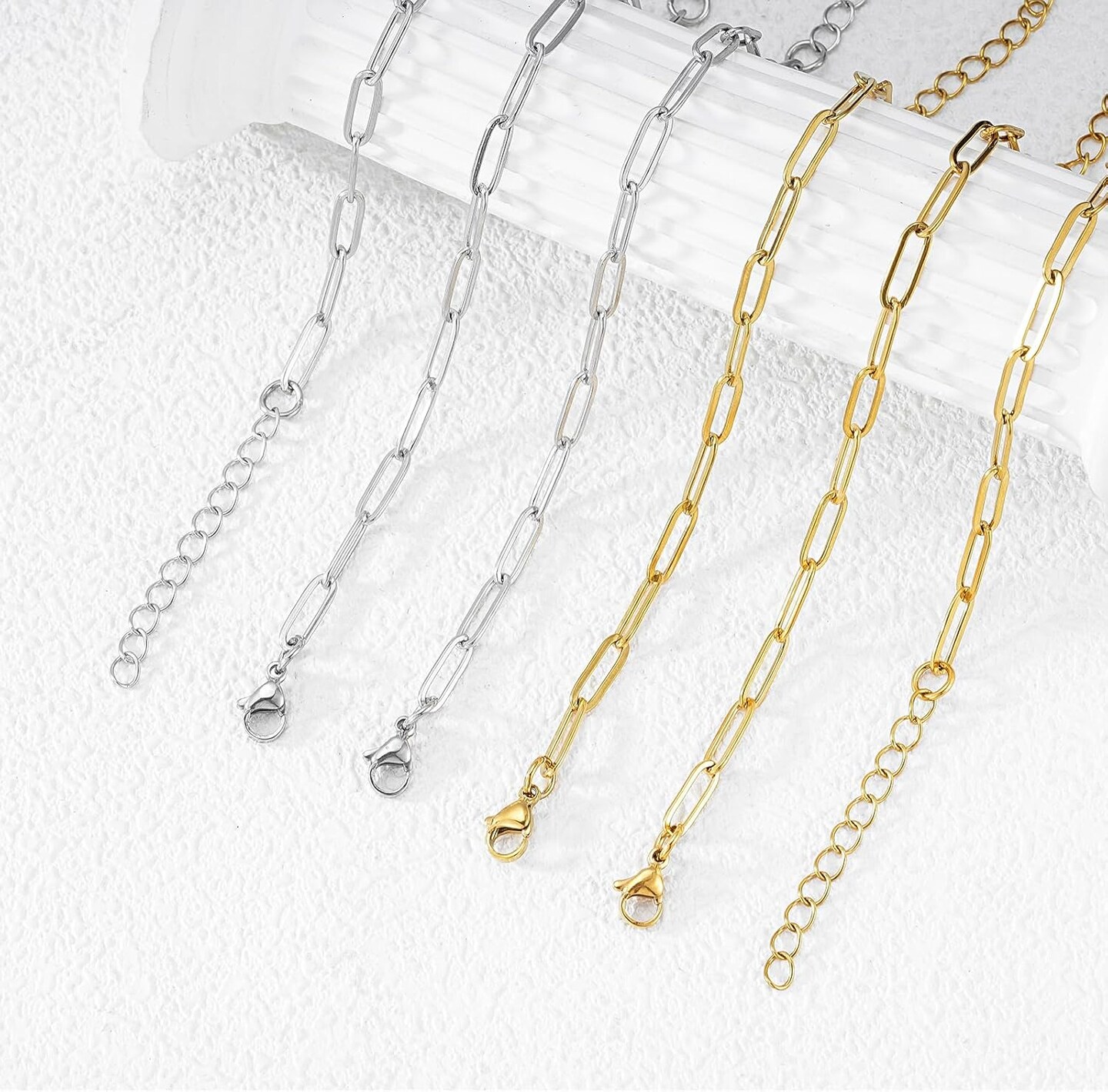 16 Pack Charm Bracelet Chain Bulk Gold Plated Stainless Steel Paperclip Chains Bracelets for DIY Jewelry Making