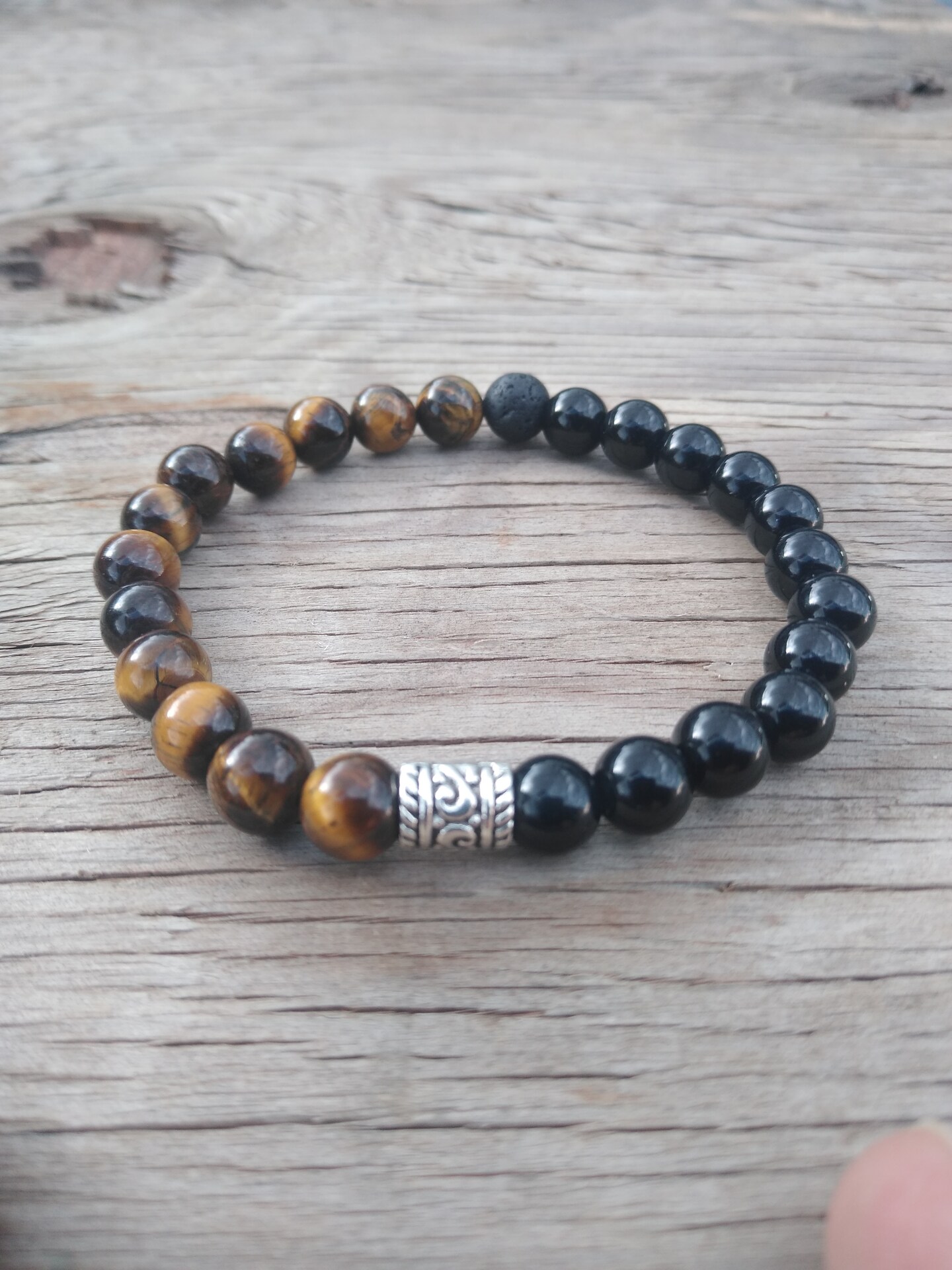 Inch 8MM Half Tiger Eye Onyx and Lava Rock Beaded Stretch Bracelet with Spacer Mens MakerPlace by Michaels