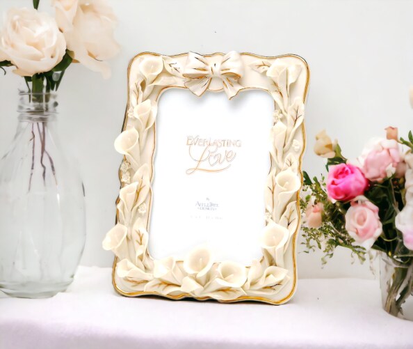Ceramic Cala Lilies 5&#x22; X 7&#x22; Wedding Photo Frame, Wedding D&#xE9;cor or Gift, Anniversary D&#xE9;cor or Gift, Home D&#xE9;cor, Vanity Decor