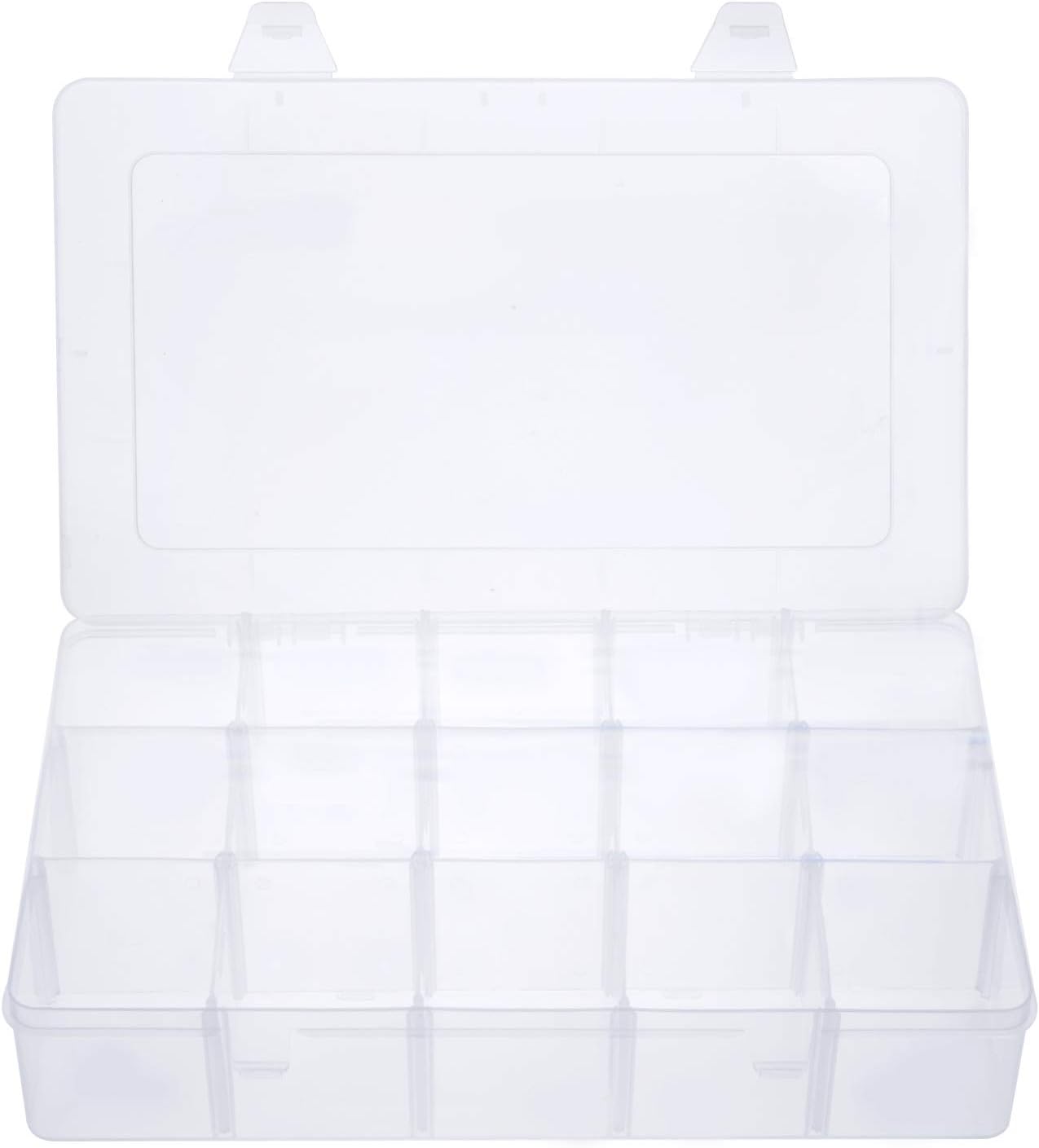 15 Large Grids Clear Plastic Jewelry Box Organizer Storage Container with Removable Dividers (15 Grids - Clear)
