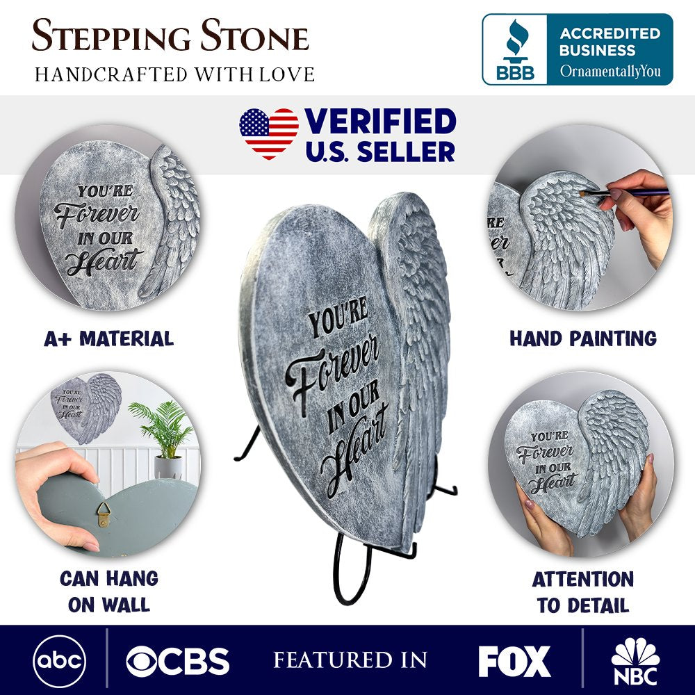 You&#x2019;re Forever in Our Hearts Angel Wing Stepping Stone, 9.5&#x22; Garden Decorative Memorial Resin Figurine