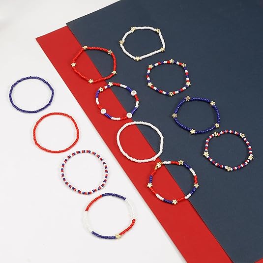 USA Flag Bracelets Valentine&#x27;s Day Heishi Bracelets St. Patrick&#x27;s Mardi Gras Beaded Bracelets Easter Rainbow Juneteenth Rasta
