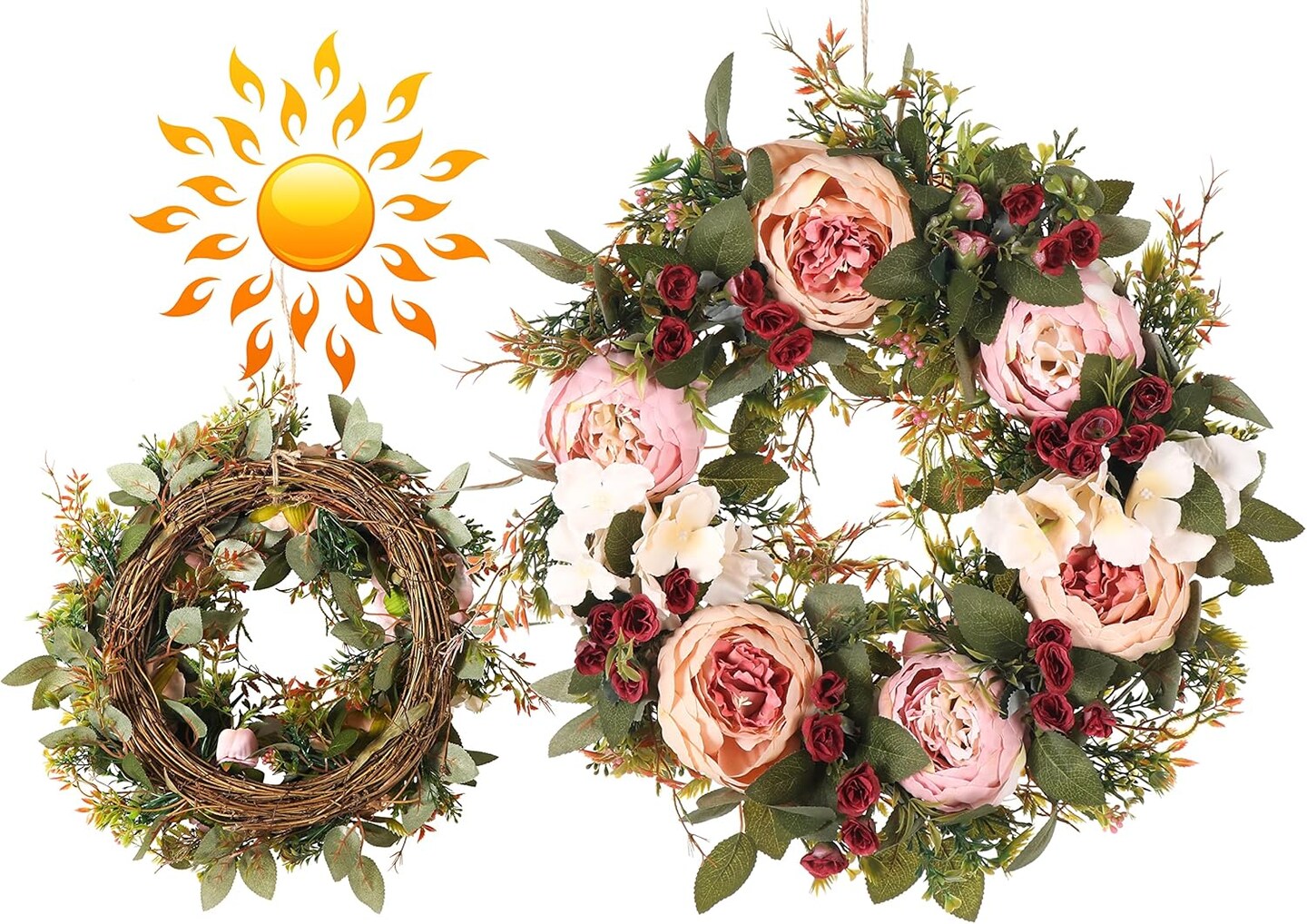 Floral Wreaths Summer Wreaths for Front Door, Artificial Handmade Front Door Wreaths Summer Wreaths