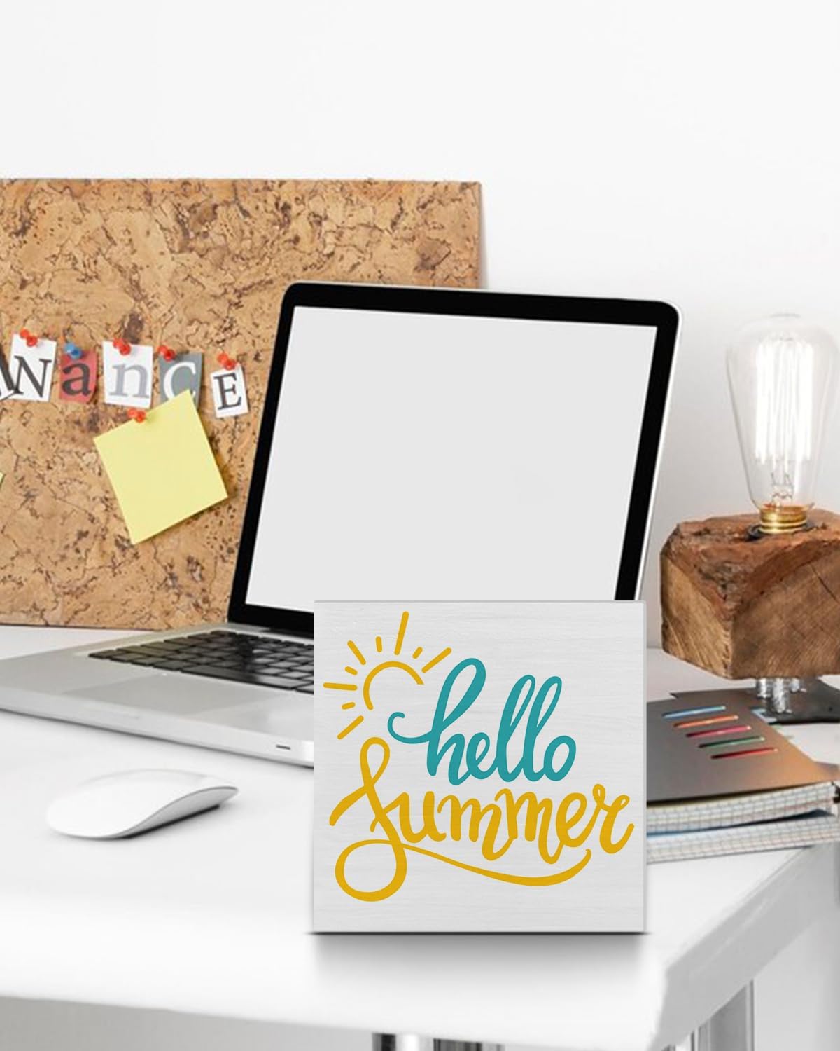 Country Hello Summer Sun Wooden Sign Decor Desk Sign Summer Quote Sun Wood Block Sign