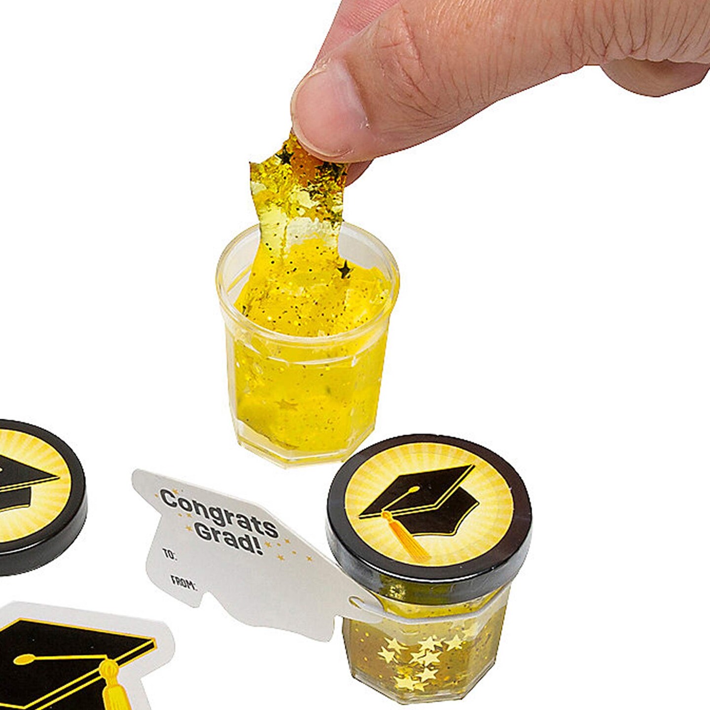 Bulk 48 Pieces Mini Gold Star Glitter Putty with Graduation Cap Card
