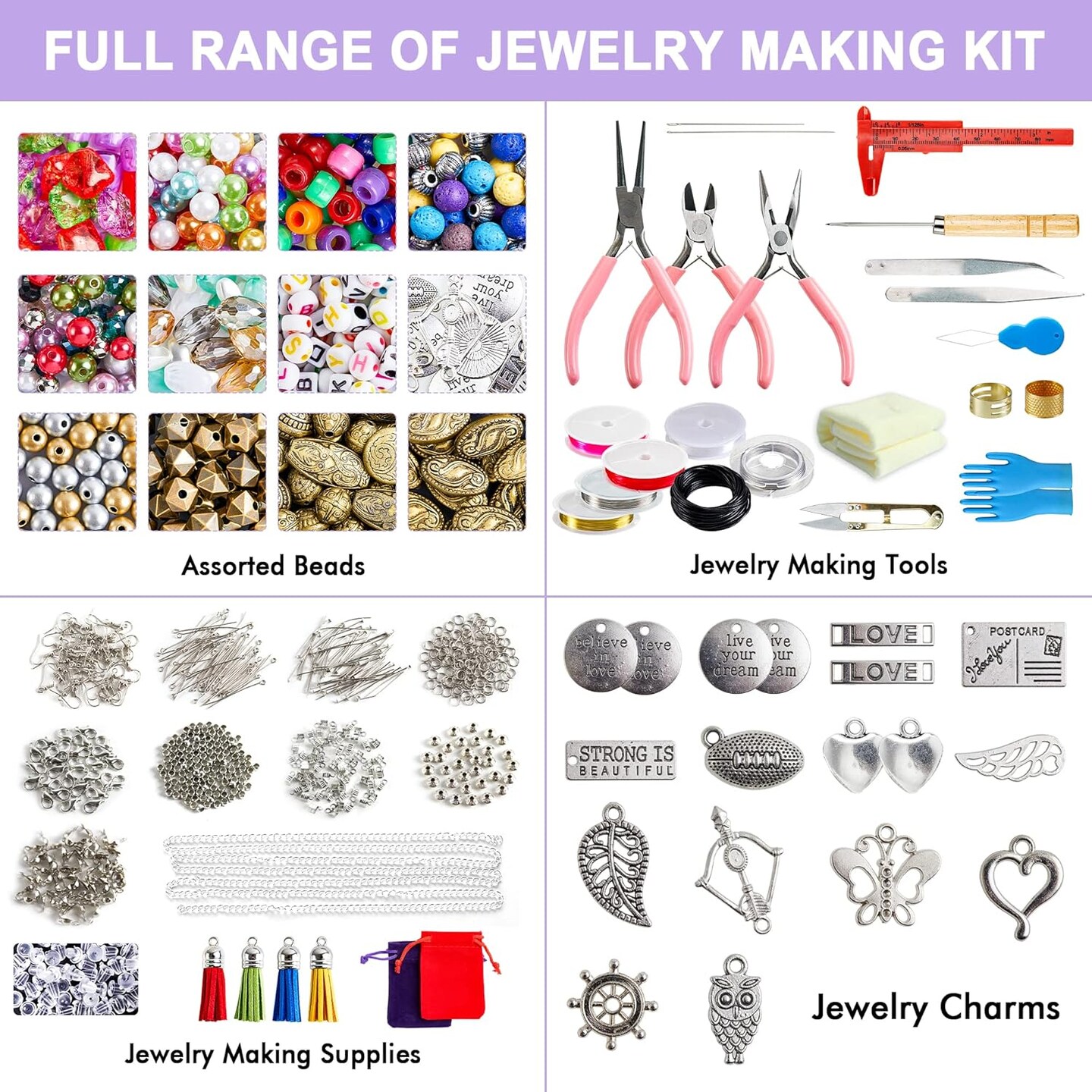 Jewelry Making Kit, 1960 pcs, Supplies Includes Beads, Instructions, Findings, Wire
