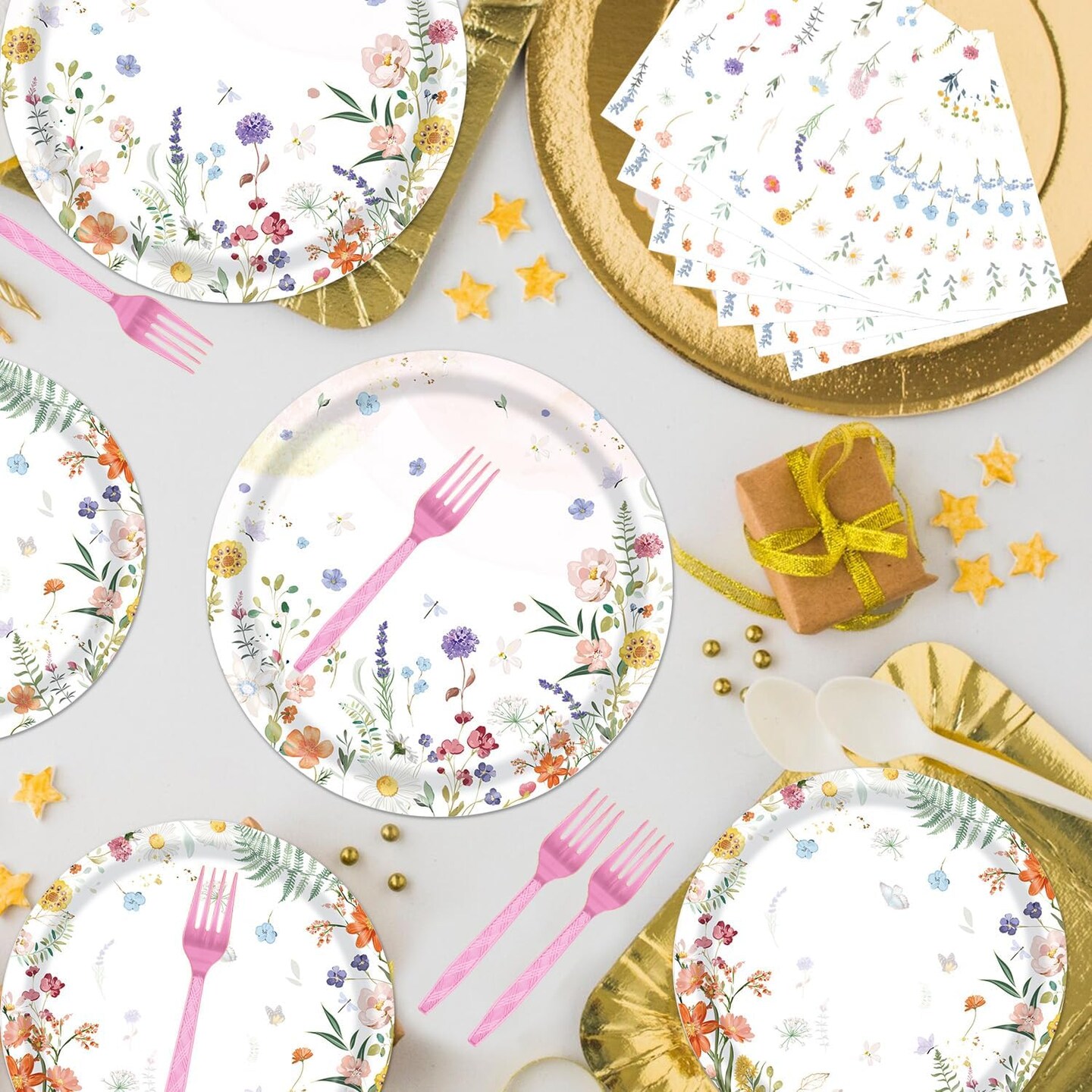 Floral Paper Plates Set - 96PCS Wildflower Party Decorations Supplies Flower Baby in Bloom Baby Shower Decorations Disposable Flower Paper Plates Napkins Tableware Spring Summer Picnic Party