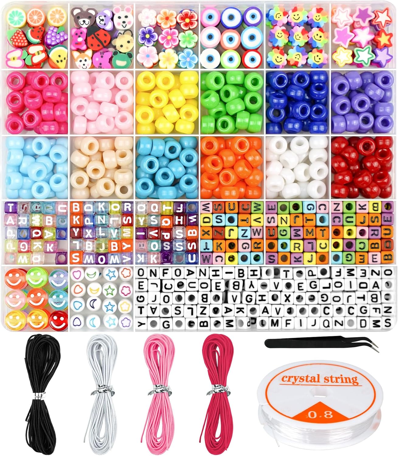 Bracelet Making Kit, Beads for Bracelets Making Pony, Kandi, Polymer Clay, Smile Face &#x26; Letter Beads for Jewelry Making