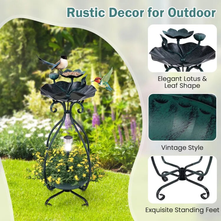 Solar Outdoor Bird Bath &#x26; Feeder Combo with Flower Planter