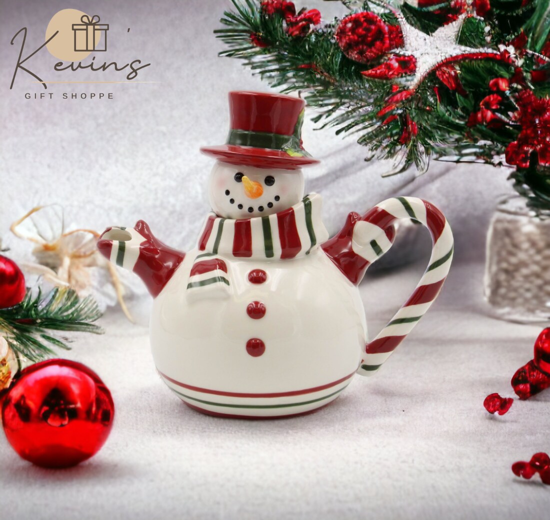 Ceramic Christmas Decor Snowman Teapot, Gift for Her, Gift for Mom, Tea Party D&#xE9;cor, Caf&#xE9; D&#xE9;cor, Christmas D&#xE9;cor